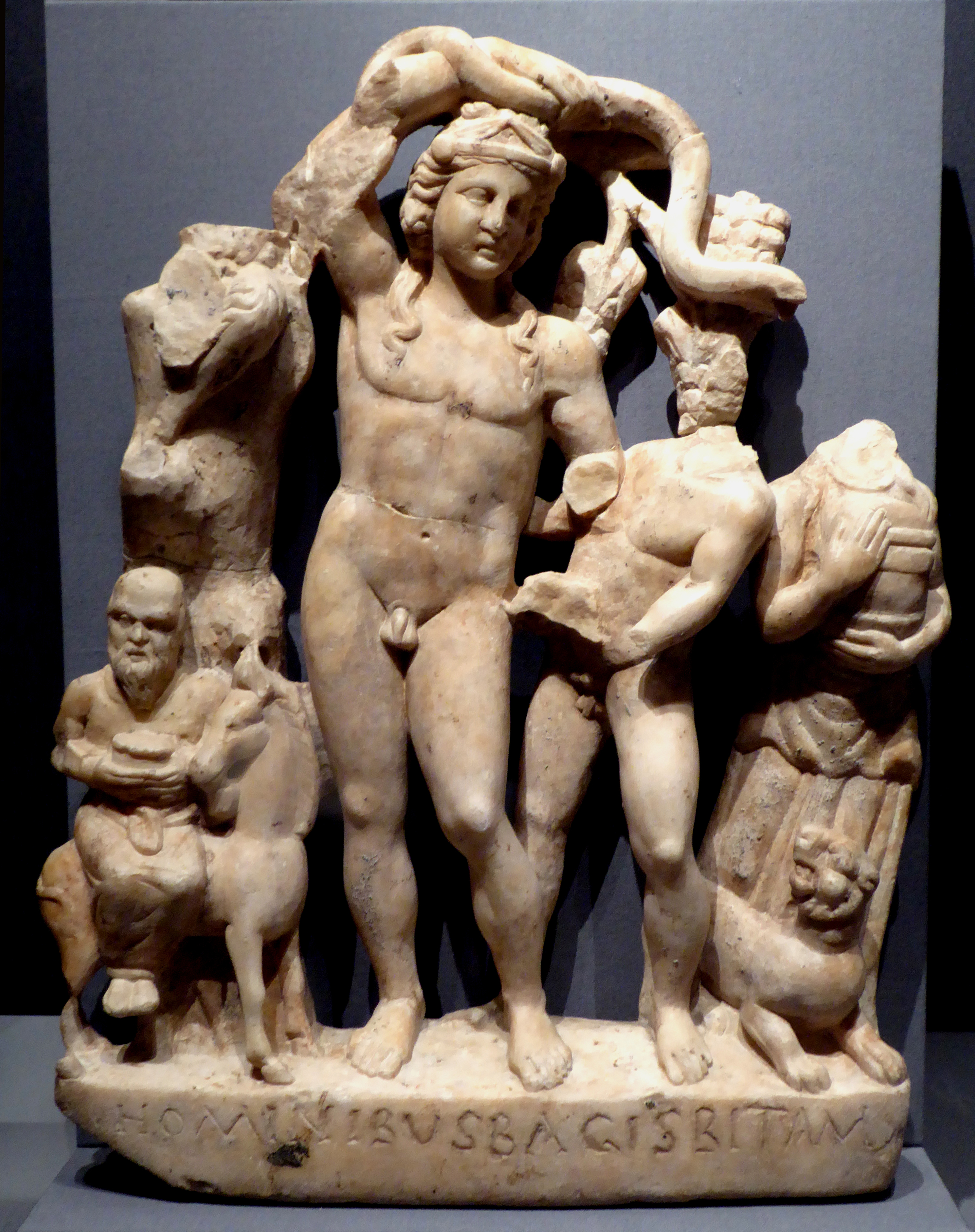 Bacchus group at Mithra temple, Museum of London, inv. 18496, Ethan Doyle White /Wikimedia Commons CC BY-SA